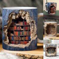 3D Bookshelf Mug 3D Effect Books Mugs Cool Birthday Christmas Gifts For Him Her White Ceramic Mug Drinking Glasses