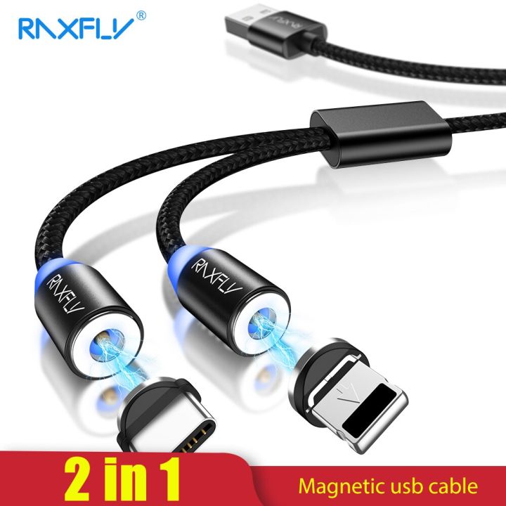 2-in-1สายแม่เหล็ก-raxfly-lighting-to-usb-ประเภท-c-สายสำหรับ-iphone-x-7-xs-max-ระบบชาร์จแม่เหล็กสายยูเอสบีขนาดเล็ก-usb-ลวดแม่เหล็ก