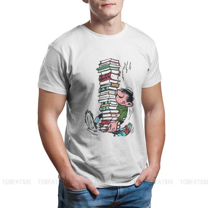 gaston-lagaffe-comics-tshirt-สำหรับผู้ชายพร้อมหนังสือ-soft-casual-tee-เสื้อยืดความแปลกใหม่อินเทรนด์หลวม