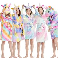 2021 Kids Unicorn Bath Robes Winter Childrens Bathrobe Kigurumi Animal Flannel Sleepwear For Big Boys Girls Pyjamas Nightgown