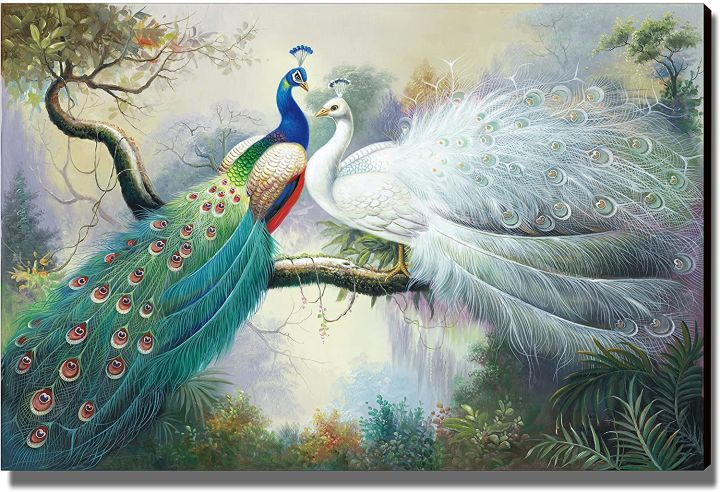 3d illustration of peacock canvas wall art