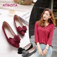 Atikota Women Pointed Toe Flat Shoes Bowknot Korean Suede Single Shoes Casual Ladies Shoes