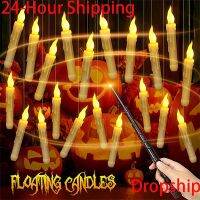 12/24/36Pcs Flameless Floating LED Candles Light With Magic Wand Remote Halloween Decoration Flickering Christmas Wedding Party