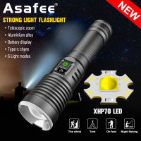 Asafee 8066 XHP70 LED camping super bright light flashlight 1500LM telescopic zoom outdoor flashlight using 18650/26650 battery 5-speed press switch IPX4 waterproof