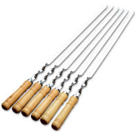 VVV ZONG 6Pcs Stainless Steel BBQ Flat Skewers Outdoors Grill Long Handle Barbecue Stick