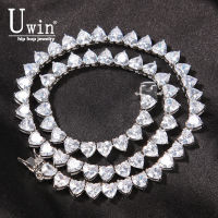 Uwin Heart Tennis Chain 6mm Choker Micro Paved Iced Out Cubic Zirconia Luxury Bling Bling Charm Vintage Short Necklace