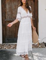 【HOT】℡●卐 Happie 2021 Fashion Half Sleeve Deep V Neck Boho Dresses Robe