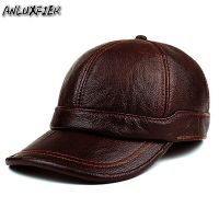 O Nuovo Cuoio Genuino Degli Uomini Del Cappello Caldo In Vera Pelle Berretto Da Baseball Di Inverno Maschio Tappo Di Protezione Orecchio Esterno Cappello Di Cuoio B-8385