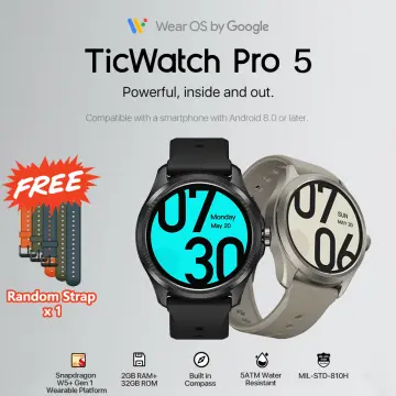  Ticwatch Pro 5 Android Smartwatch for Men Snapdragon W5+ Gen 1 Wear  OS Smart Watch 80 Hrs Long Battery Life Health Fitness Tracking 5ATM Water  Resistance Compass Android Only Compatible, Sandstone : Electronics