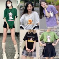 ?พร้อมส่ง? SDTB017 เสื้อยืดแขนสั้น ทรงหลวม พิมพ์ลายกราฟฟิคน่ารักๆ แฟชั่นสำหรับผู้หญิง【Free size】มีให้เลือก10สี