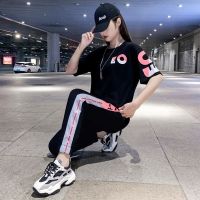 Set Woman 2 Pieces 2021 New Sportswear Summer Fashion Korean Loose Casual Student Letter Printing Short Sleeve Sport Tracksuits