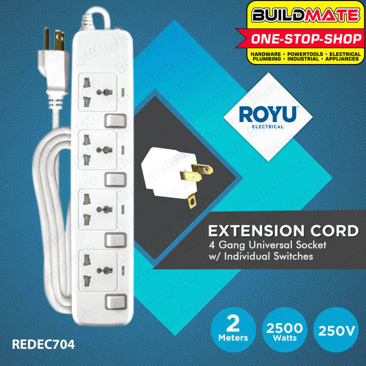 BUILDMATE Royu 4 GANG Power Extension Cord (WHITE) with Individual