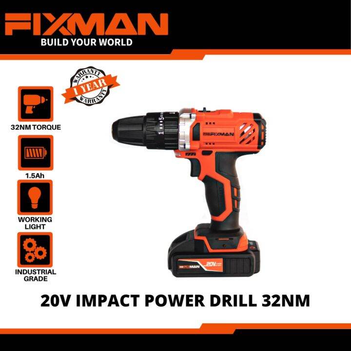 FIXMAN 20v Cordless 32nm Impact Power Drill With Hammer Function And ...