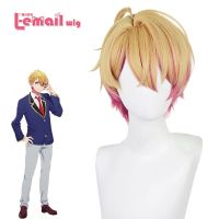 L-email wig Synthetic Hair Oshi no Ko Hoshino Akuamarin Cosplay Wig 32cm Yellow Rose pink highlights Ponytail Heat Resistant Wig Wig  Hair Extensions