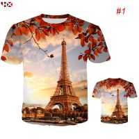 HX Eiffel Tower 3D พิมพ์แฟชั่น Unisex แขนสั้นผู้ชายเสื้อยืดเสื้อคู่