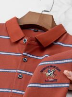 American contrast striped polo shirt short-sleeved mens trendy middle-aged knitted collared pony logo breathable pique cotton T-shirt a 【SSY】