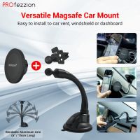 PROfezzion Suction Cup &amp; Vent Clip Combo Magnetic MagSafe Car Mount Holder For iPhone 14 13 12 Pro Max Plus &amp; MagSafe Phone Case On Car Windshield, Car Dashboard Or Car Air Vent