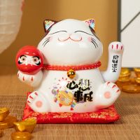 (Gold Seller) 5.5 Inch Ceramic Beckoning Cat Maneki Neko Ornament Feng Shui Decoration Swing Lucky Fortune Cat Battery Powered Business Gift