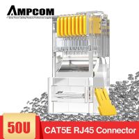 AMPCOM ตัวเชื่อมต่อ RJ45 Cat5e 8P8C แบบแยกส่วนสายเคเบิลอีเทอร์เน็ต RJ 45ปลายสาย Lan ขั้วต่อแบบจีบชุบ50U หัวปลั๊กสายเครือข่าย UTP ปลั๊ก