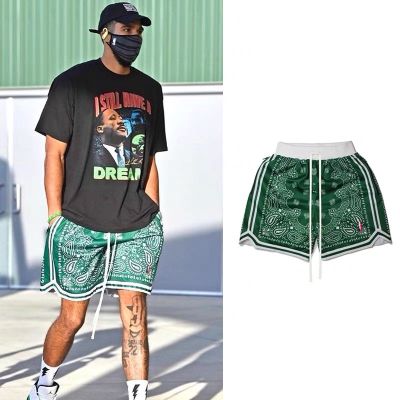 Trillest &amp; Masmig Mens Cashew Flower Double Mesh Knee Above Green Shorts Boston Celtics Jayson Tatum Same Style Basketball Training Gym Shorts