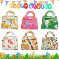 Happy Easter Egg Hunt Bag Cute Bunny Carrot Chick Egg Tote Bags With Handles Gifts Wrapping Hunting Box Games And Party Supplies Gift Wrapping  Bags