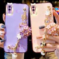 【Extraordinary Products】 LIFEBELLE ปลอกสำหรับ Samsung Galaxy A02/M02กรณีสายรัดข้อมือดอกไม้ Rhinestone ป้องกันเลนส์กล้อง Glitter ชุบหญิงเคสมือถือกันกระแทกซิลิโคน TPU ป้องกัน