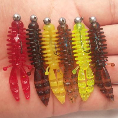 【hot】♕☫ 6PCS/Set Silicone Rubber Fake Maggots Bait Shrimp New Tail Soft Worm Fishing Lures 5.5cm/1.5g