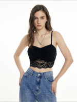 Cider Solid Floral Lace Twist Cami Crop Top เสื้อครอปสายเดี่ยวผู้หญิง เสื้อสายเดี่ยวลูกไม้ผญ สไตล์เซ็กซี่