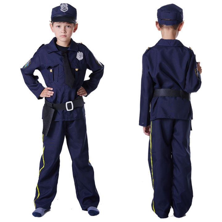 เจ้าหน้าที่ตำรวจเครื่องแต่งกายเด็กฮาโลวีนคอสเพลย์เด็กชุดสมจริงชุดเครื่องแบบ
