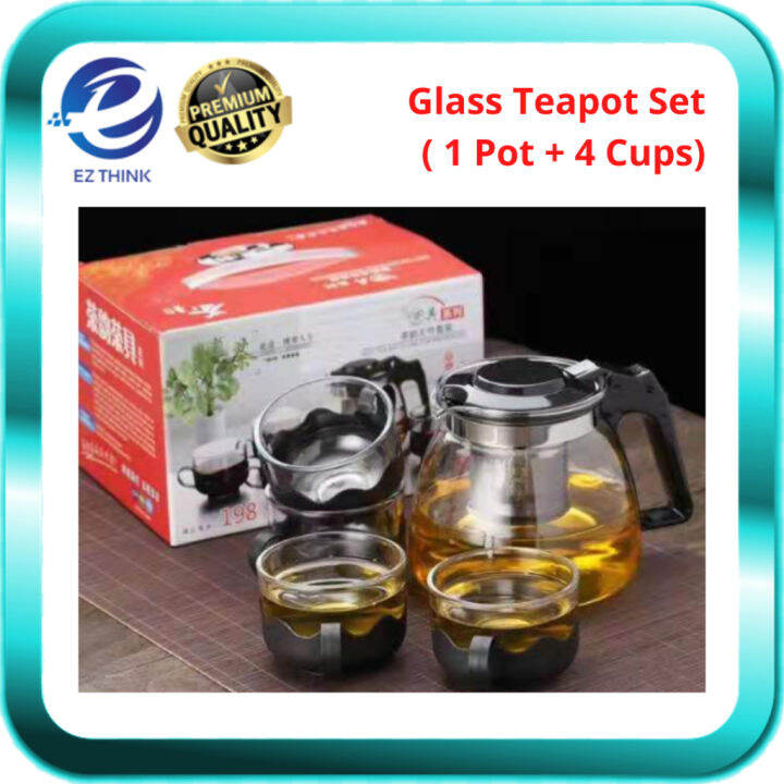Teapot Set ( 1 Pot + 4 Cups) Resistant Glass Chinese Tea Pot Teapot