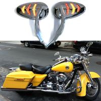 กระจกมองหลัง LED โครเมี่ยมสำหรับรถจักรยานยนต์พร้อมไฟเลี้ยวสำหรับ Harley Davidson Road King มุมมองด้านหลังไฟกระจกด้านข้างอุปกรณ์เสริม