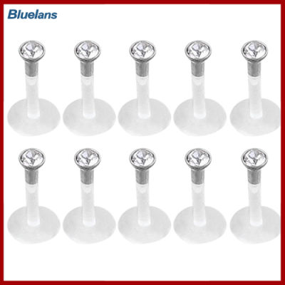 Bluelans®แถบริมฝีปาก Labret พลอยเทียมใสทำจากอะคริลิคแหวนเจาะอัญมณี10ชิ้น