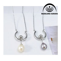 MADALENA SARARA Sterling Silver S925 8mm AAA Freshwater Pearl Pendant Chain Necklace Circle Style Two Colors Options