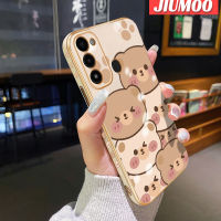 เคส JIUMOO สำหรับ Tecno Spark Go 2022เคสการ์ตูนหมีน่ารักดีไซน์ใหม่ขอบสี่เหลี่ยมเคสมือถือบางลายชุบเคสฝาปิดเลนส์เต็มกล้องปกป้องกันกระแทก Softcase