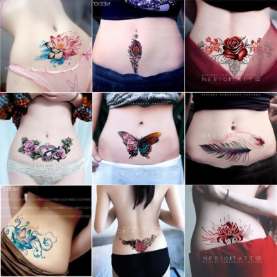 【CW】 PIeces Long Lasting Blue Flower Jewelry Tattoo Sticker Sexy Belly Block Scar Stretch Marks Waterproof Tattoo Sticker