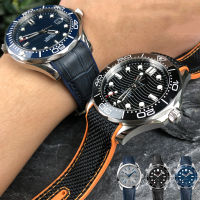 20มิลลิเมตร22มิลลิเมตรไนล่อนยางนาฬิกาวงเหมาะสำหรับโอเมก้า Seamaster 300ดาวเคราะห์มหาสมุทร600สีดำผ้าใบสีดำสีส้มสายรัดซิลิโคน