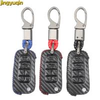 ❡ Jingyuqin Leather Carbon Remote Car Key Case For Jeep Renegade 2018 2017 2016 2015 4 Buttons Folding Flip Key Cover