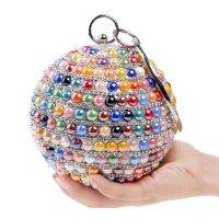 Ceramics Mixed Color Women Handbags With Handle Metal Diamonds Evening Bags Beaded Round Design Party Dinner Bags