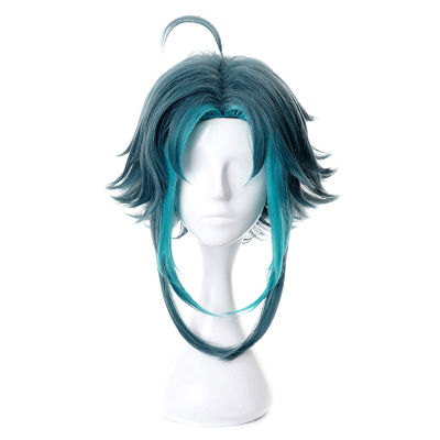 Shipiaoya Aniem Genshin Impact Xiao 40cm Green Mixed Cosplay Wig Braided Synthetic Hair