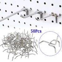 50Pcs Carbon Steel Pegboard Hooks 3.3mm Wire-wrap Board Silver Hole Plate Garage Work Shop Storage Display Hanging Tool