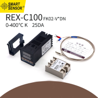 สมาร์ทเซ็นเซอร์REX-C100FK02-V * DNควบคุมอุณหภูมิอัจฉริยะSSRเอาท์พุท + SSR-25 DA + M6 1 เมตรสาย 3 ชิ้นชุด