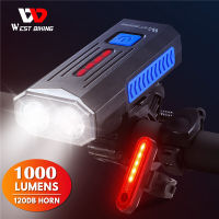 WEST BIKING 2ใน1จักรยานไฟหน้ากับฮอร์น1000 Lumens Ultra BrightไฟจักรยานUSBแบบชาร์จได้จักรยาน3โหมดจักรยานกันน้ำไฟหน้า