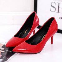 รองเท้าผู้หญิง,รองเท้าปั๊มหนังปลายแหลมส้นสูง8ซม. สีแดง Zapatos Mujer งานแต่งงาน