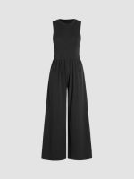 Cider Solid Sleeveless Wide Leg Jumpsuit