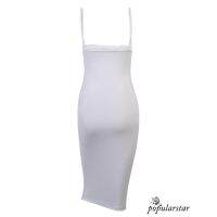 Popu-Women white Slim Slip Dress s y Sleeveless Solid Color Spaghetti Strap