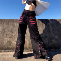 Streetwear Women Wide leg Pants Punk Pants Gothic Style Y2k Chain Women Oversize Low Rise Trousers 90s Baggy Cargo Pants