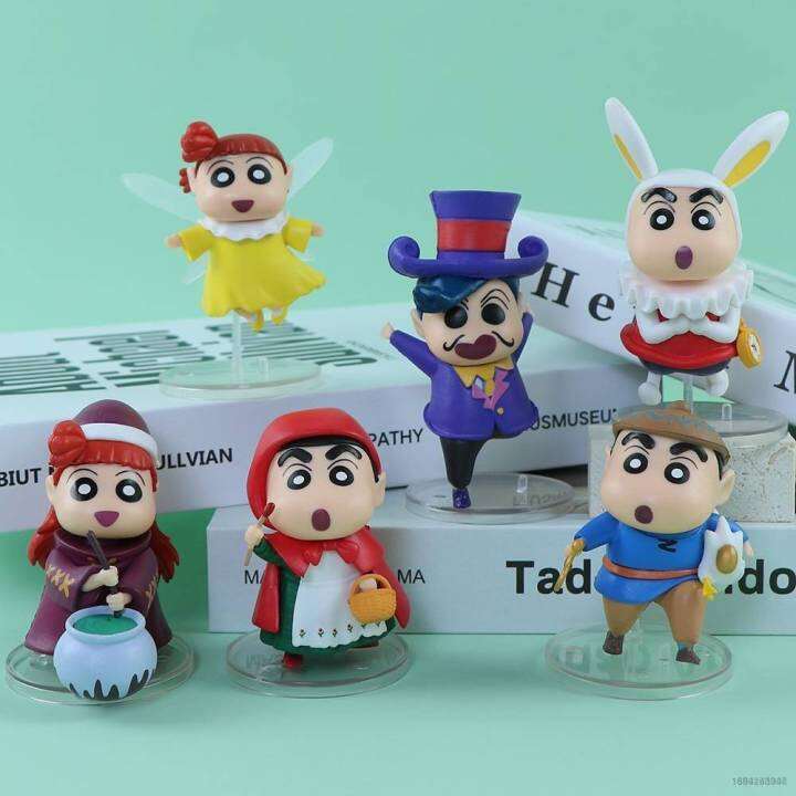 ใหม่-โมเดลฟิกเกอร์-crayon-shin-chan-x-fairy-tales-little-red-alice-in-wonderland-ของเล่นสําหรับเด็ก-6-ชิ้น