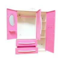 Three-door Pink Modern Wardrobe Play set for Barbi Furniture Can Put Shoes Clothes Accessories with Dressing Mirror Girls L4MC