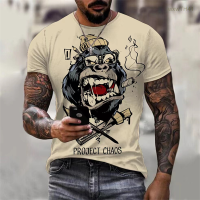 2023 NEW Round Neck Casual Short Sleeved Pullover, Oversized, Printed with Vintage Gorilla Pattern, Summer Mens Street Clothing Size：s-5xl