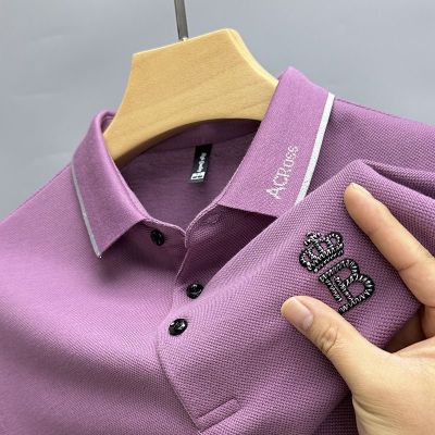 2023 Baru Fesyen Mahkota Sulaman Lengan Pendek Polo Baju Lelaki Sejuk Supera Kapas เสื้อยืดลาเพล Musim Panas Perniagaan Kasual Paul Atas